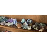 SHELF OF VARIOUS GEODES QUARTZ & CRYSTALS