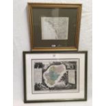 TWO HAND COLOURED ANTIQUE MAPS OF AREAS IN FRANCE, WITH VARIOUS NOTES AROUND THE MARGINS,