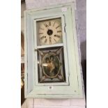PAINTED AMERICAN WALL CLOCK BY THE WATERBURY CLOCK COMPANY WITH PAINTED GLASS FACE