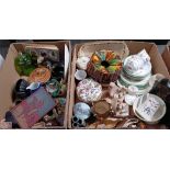 2 CARTONS OF MISC CHINAWARE INCL; CARNIVAL GLASS DISH,