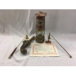 COPPER & BRASS MINERS LAMP BY THOMAS & WILLIAMS LTD,