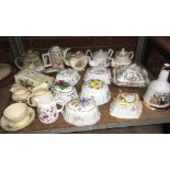 SHELF WITH MISC TEA POTS, JELLY MOULDS,