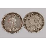 TWO VICTORIAN SILVER SHILLING 1887 & 1896