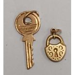 9ct CHARM KEY AND PADLOCK, 1.