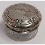 A SILVER MOUNTED JAR, CUT GLASS BODY,