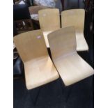 SET OF 4 MODERN WOOD & CHROME UPRIGHT CHAIRS