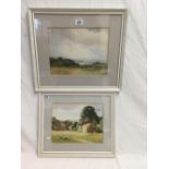 TWO WATERCOLOURS OF LANDSCAPES WITH SHEEP, BOTH INDISTINCTLY SIGNED,