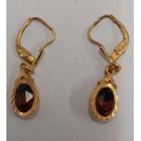 PAIR OF YELLOW METAL CITRINE EARRINGS