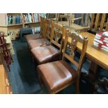 4 MATCHING LEATHERETTE SEAT DINING CHAIRS WITH LYRE BACKS