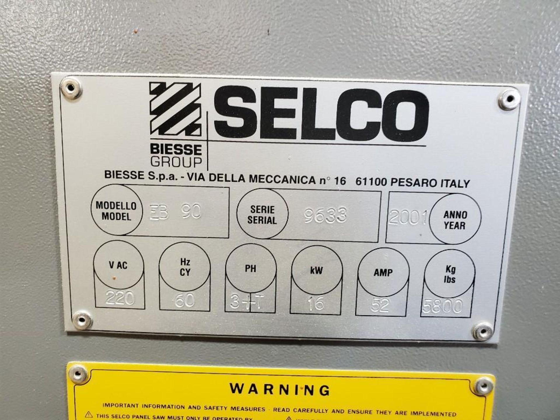 SELCO FRONT LOADING PANEL SAW; MODEL EB90 - Image 5 of 13