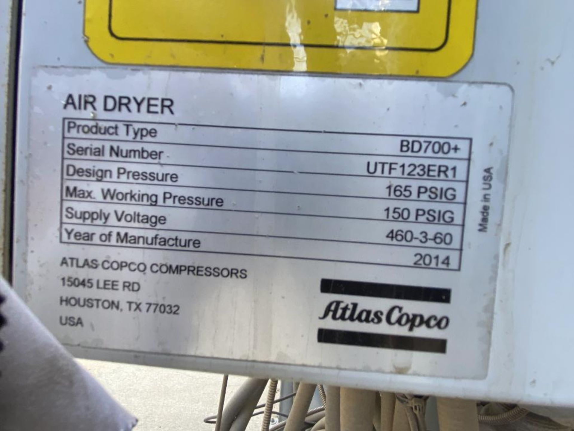 ATLAS COPCO AIR DRYER ; MODEL BD700+; YR 2014; 6 FILTER; SKID-MOUNTED - Image 10 of 19