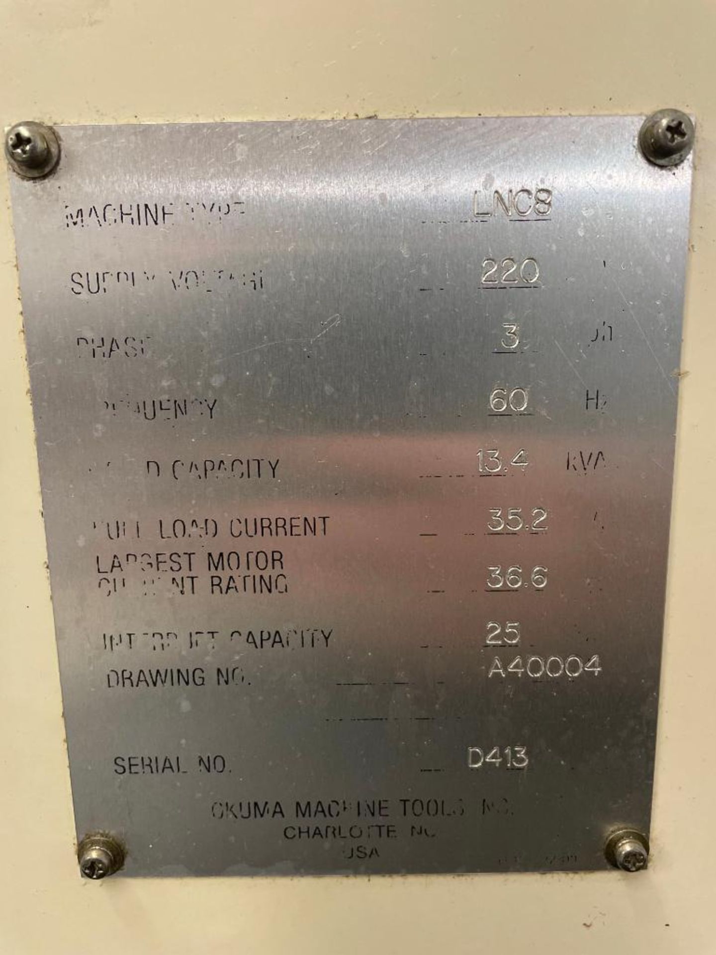 OKUMA CADET LNC8 CNC LATHE; YEAR 1996 - Image 7 of 7