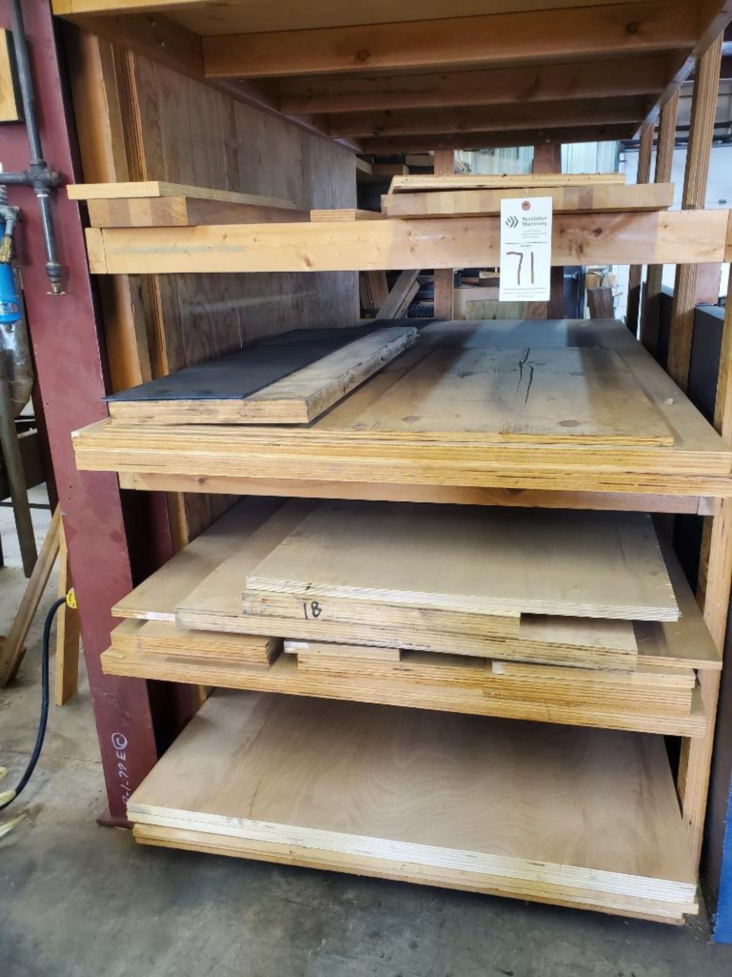 PLYWOOD STORAGE RACK; WITH CONTENTS