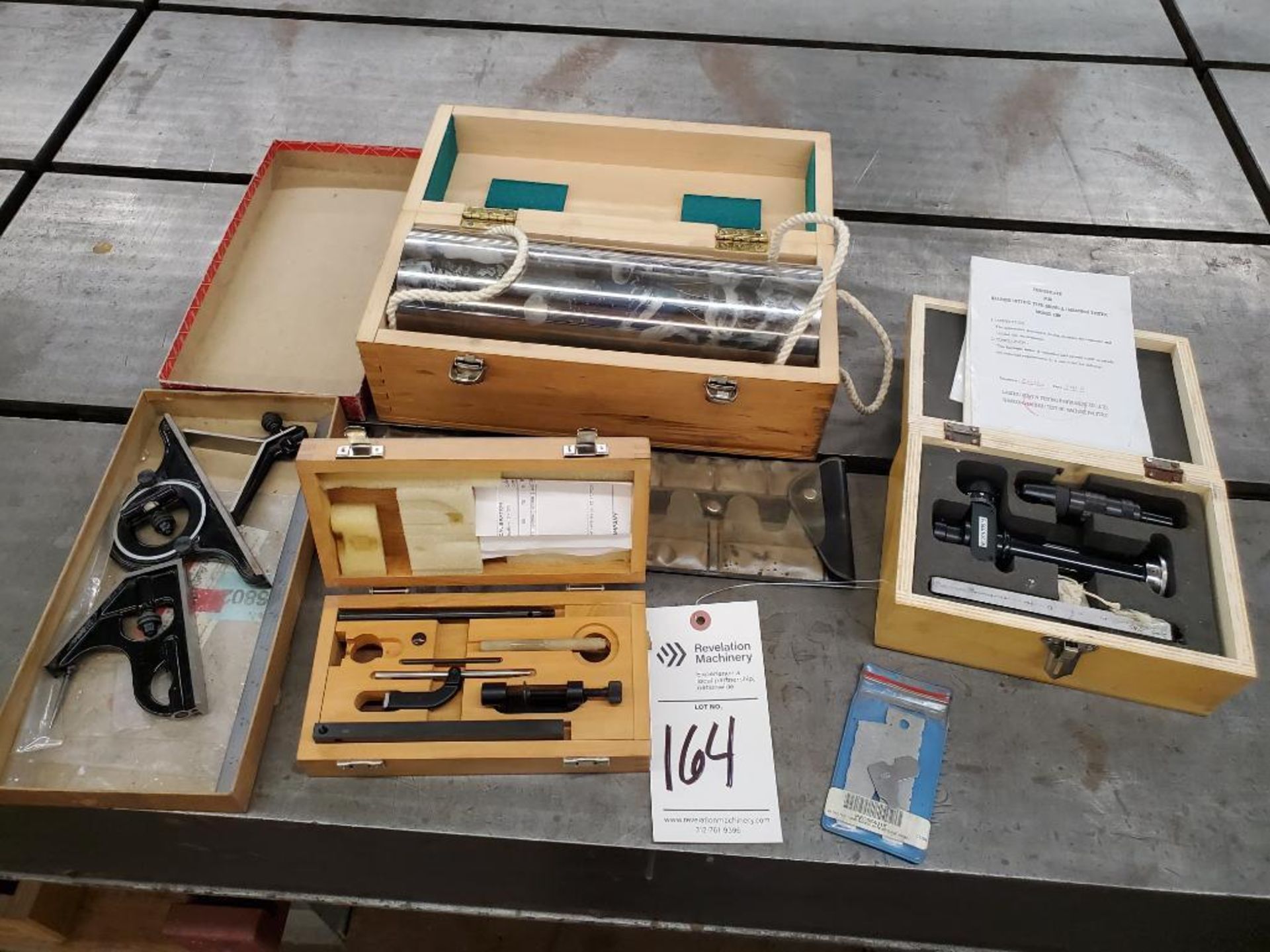 ASSORTED MEASURING DEVICES GAUGES AND MICROSCOPE 4" CYLINDER SQUARE