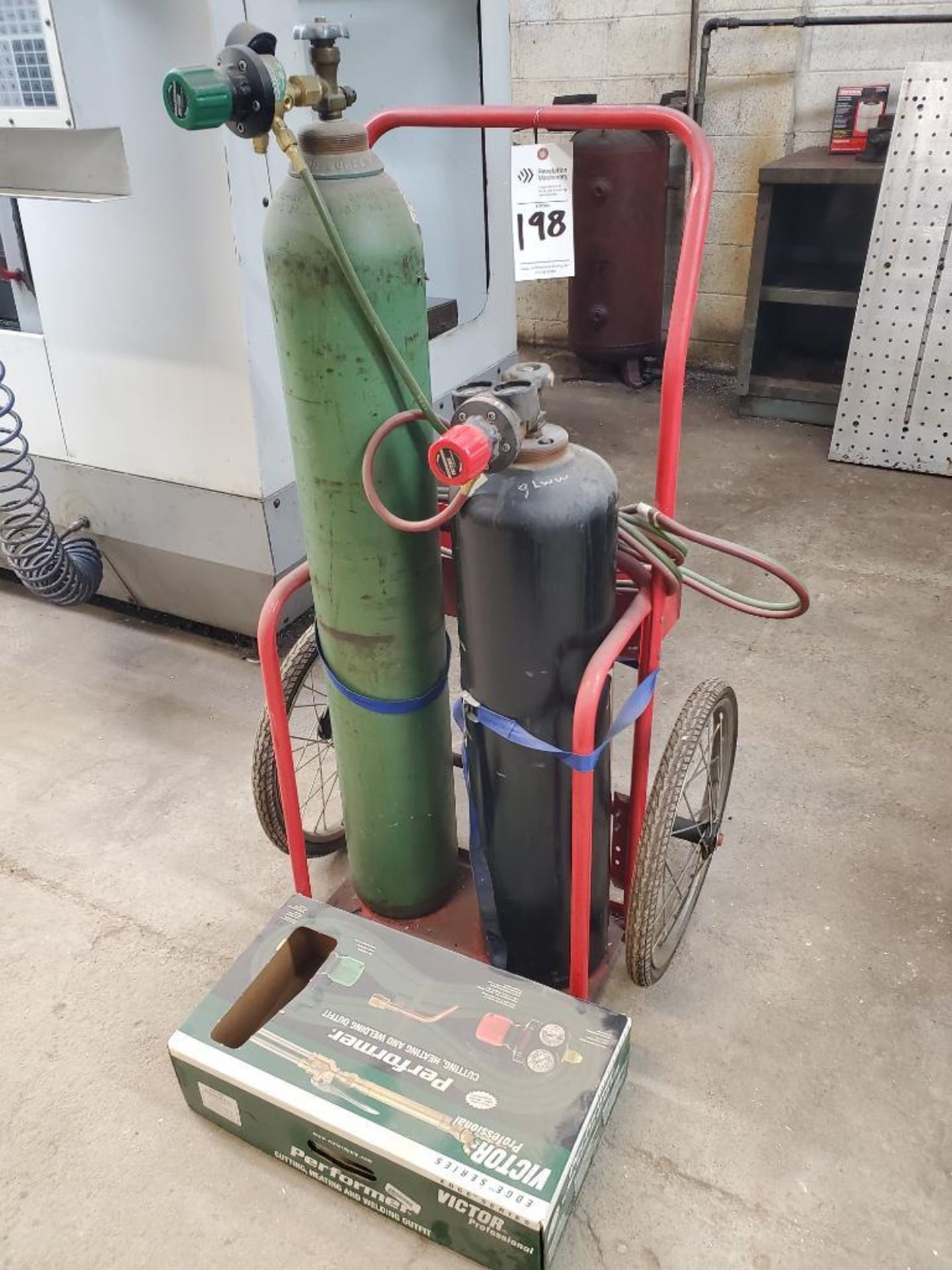 WELDING CART WITH REGULATORS AND TORCH; TANKS NOT INCLUDED