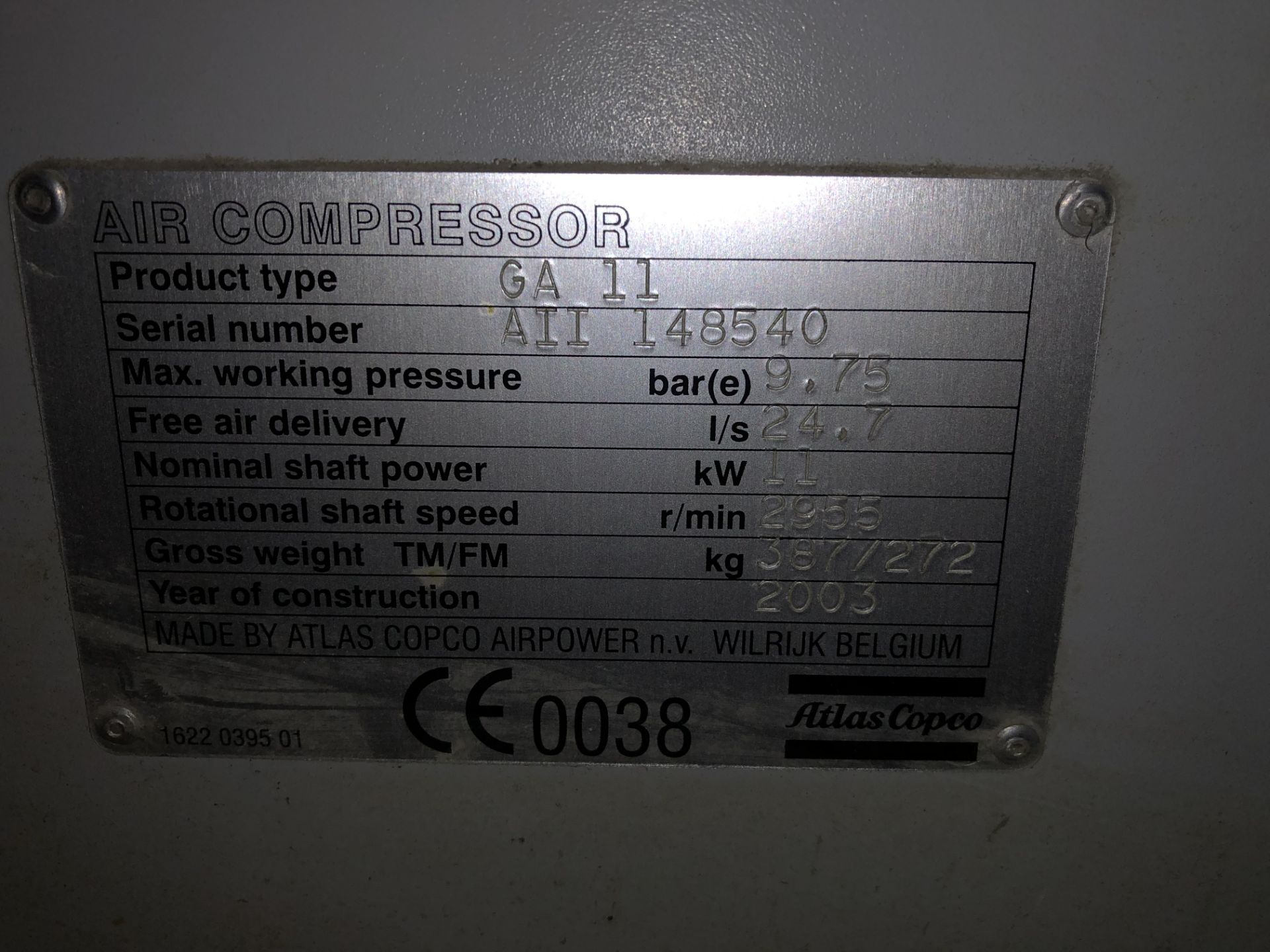 Atlas Copco GA11 CFF Screw Compressor with 500ltr Receiver - Image 3 of 5