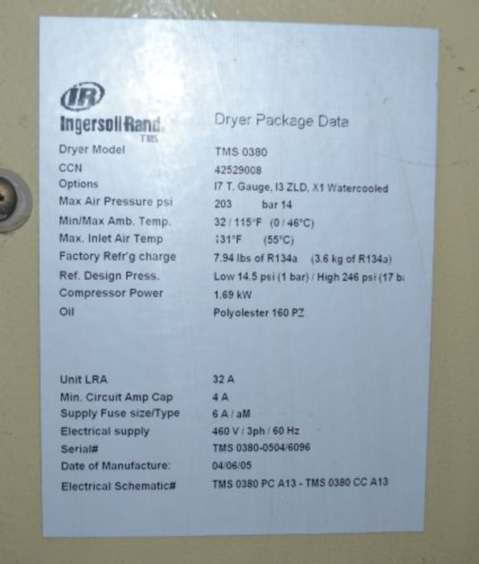 Ingersoll-Rand model number TMS0380 air dryer - Image 5 of 5