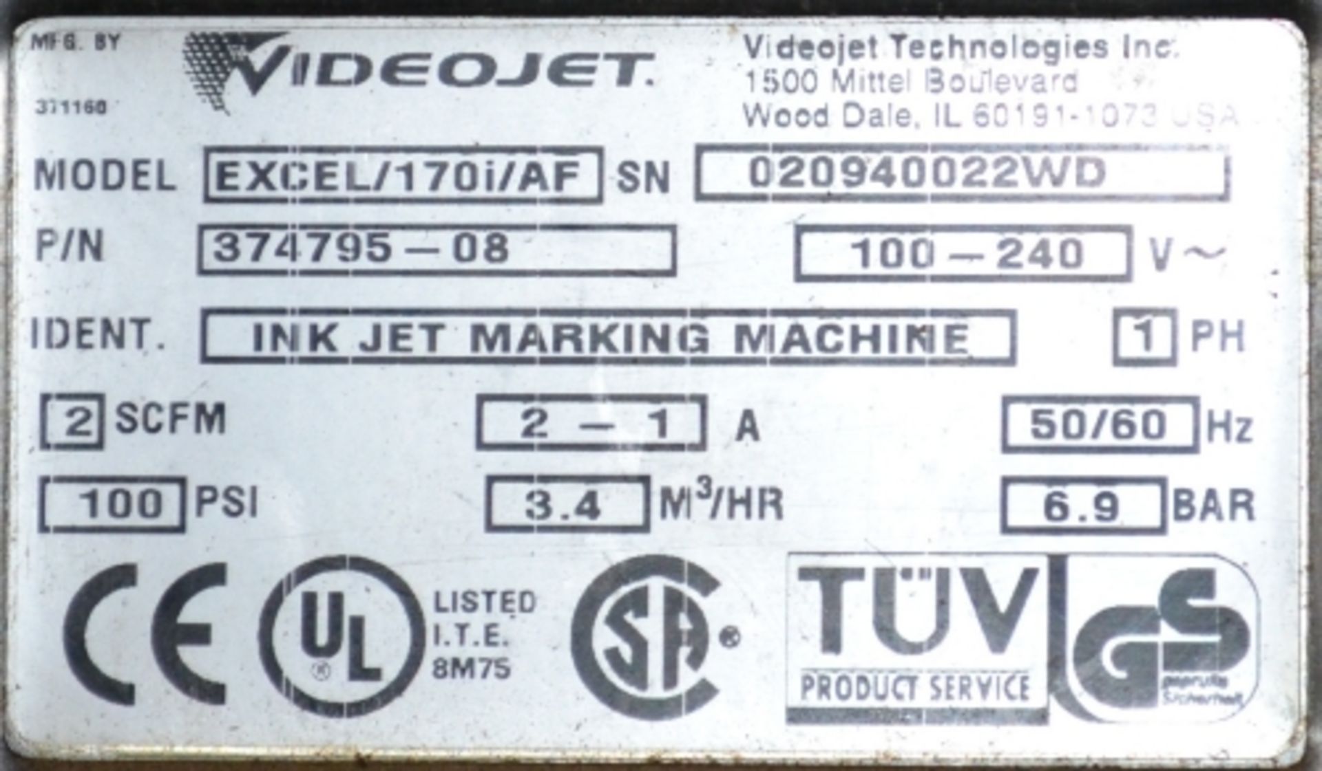 Videojet Excel model XL/170I/AF ink jet coder - Image 2 of 2