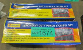 2x Marksman 14 piece heavy duty punch and chisel sets