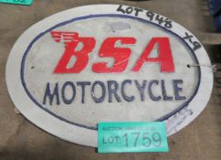 BSA motorcycle cast sign