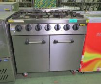 Buffalo CT253 6 burner gas oven range on castors - L900 x D730 x H940mm