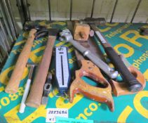 Various Hand Tools - Hammers, Hand Saw, Scales