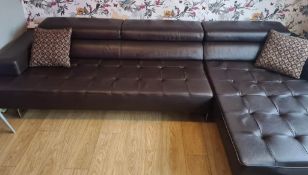 Corner sofa - brown - chrome legs - 1 section W 2130mm x D 1100mm x H 700mm, 1 section W 1