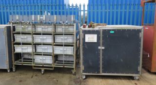 12 section roller plastic bin storage frame with drainage pipes, water storage & pump unit