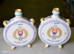 2x Slovak Army Porcelain Painted Liquor Decanters