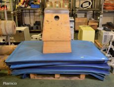 2x Pylo Wooden gym boxes, 12x Gym mats 1800mm x 1200mm