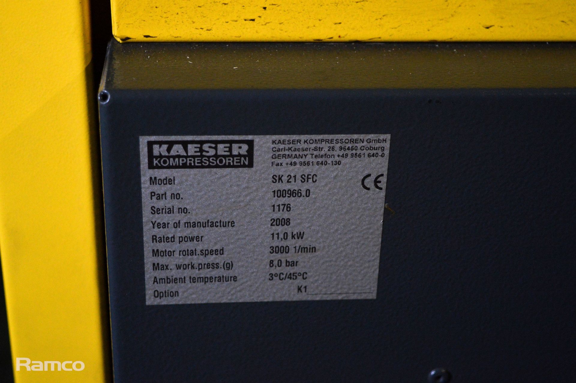 HPC Kaeser SK21 SFC Sigma industrial compressor - serial 1176 - year 2008 - 11.0kW - 3000 - Image 4 of 8