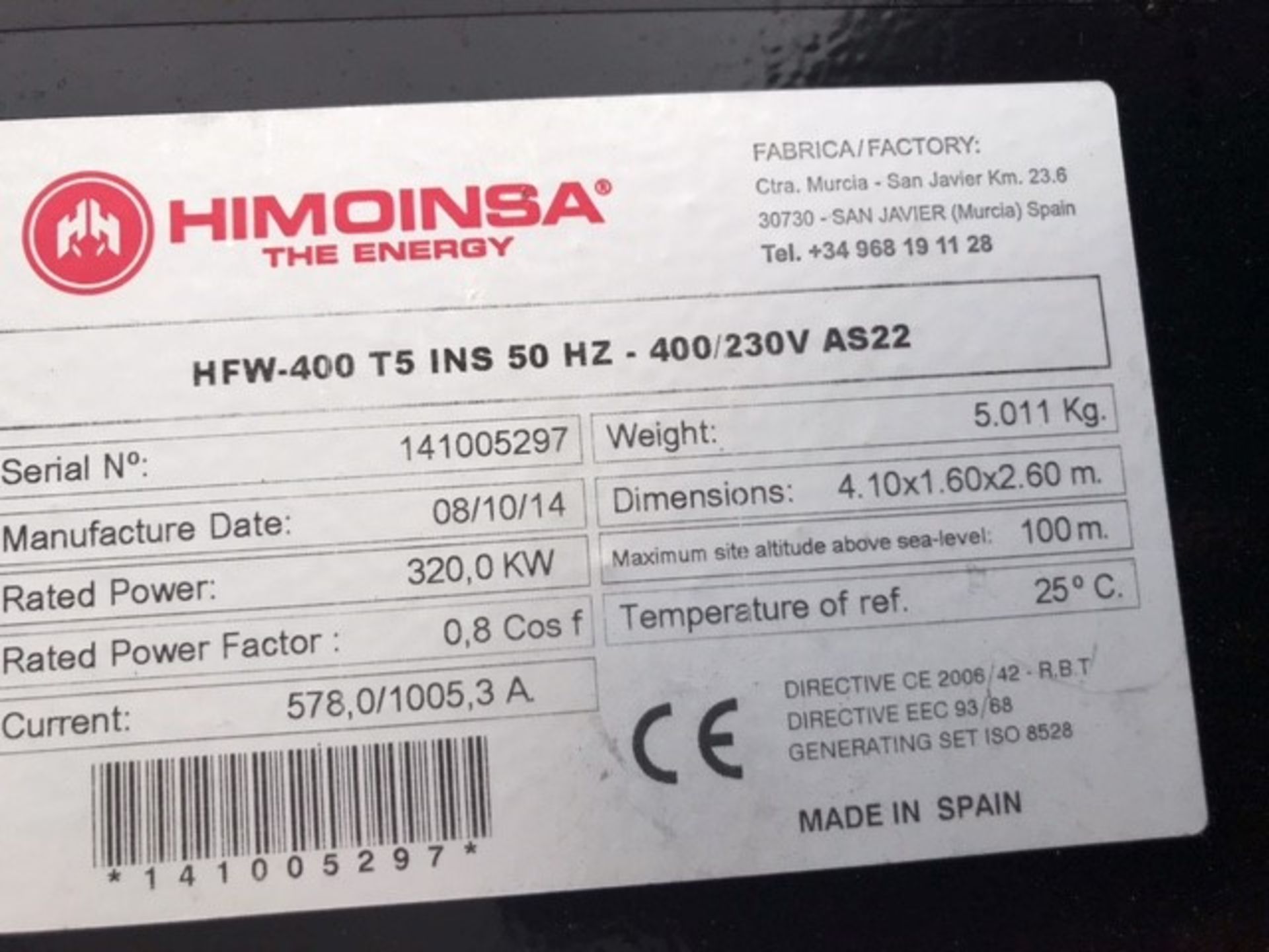 Himoinsa 400Kva generator - HFW-400 T5 INS 50Hz 400/230v -only 65 running hours! - Image 7 of 17