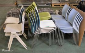 27x Various Coloured Plastic Office Training Room Chairs - white, green, duck egg blue