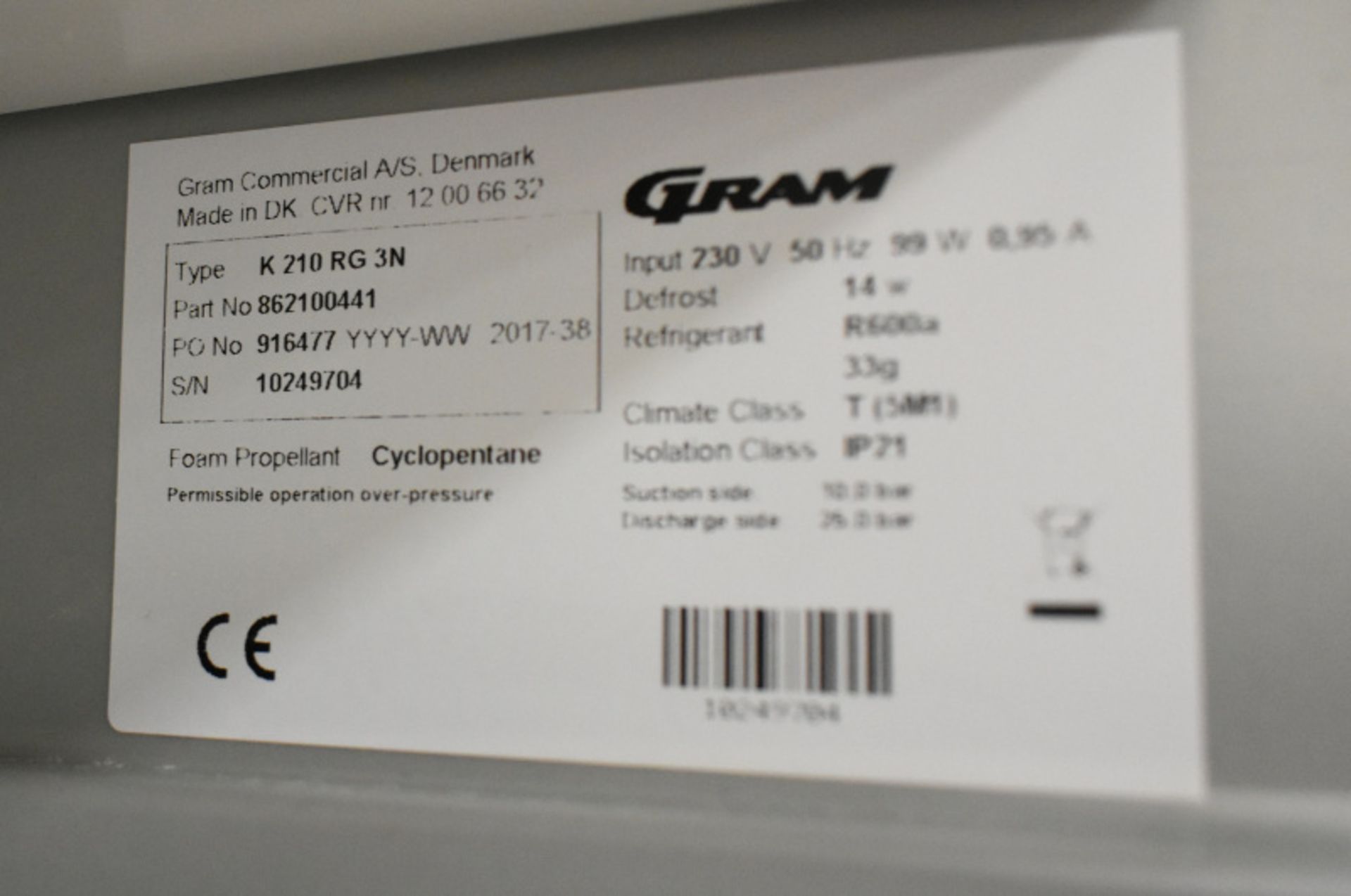 Gram Compact K 210 RG 3N 125Ltr Undercounter Fridge - Image 7 of 7