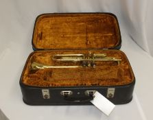 Corton 80 Trumpet in case (middle finger button stuck and no valve cap) - serial number 056142