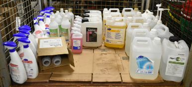 Various cleaning chemicals, to include Diversey Break up, Scott essential foam