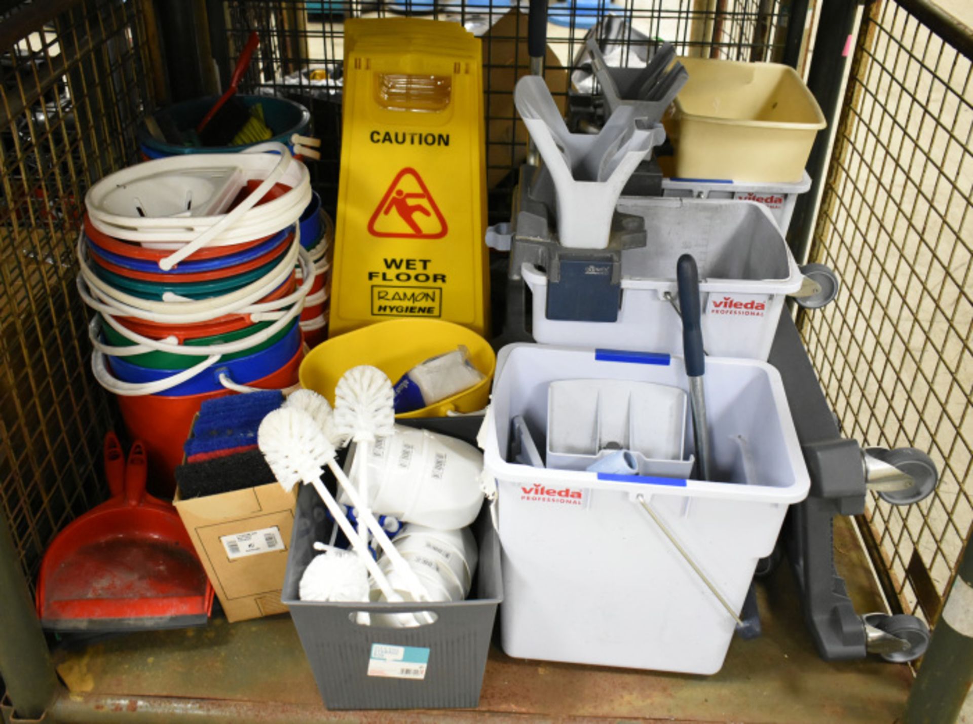 Cleaning equipment to include, Vielda mop buckets, toilet brush sets, cleaning buckets