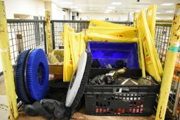 Cleaning equipment to include, wet floor signs, unused brush heads