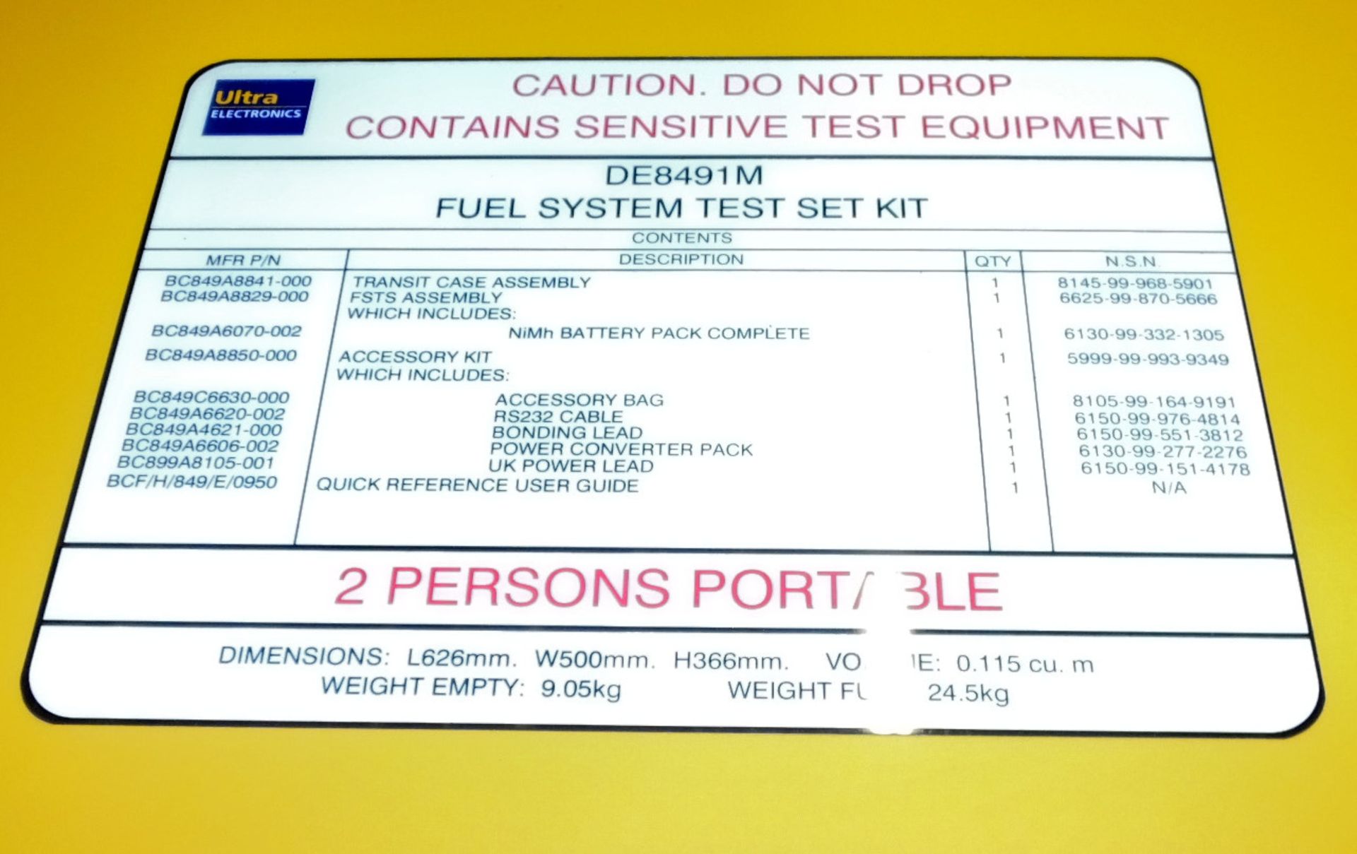 Ultra Electronics DE8491M Fuel System Test Set Kit in heavy duty carry case - Image 5 of 5