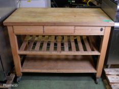 Three Tier Wheeled Wooden Table with 3 Drawers - L 1200mm x D 600mm x H 890mm