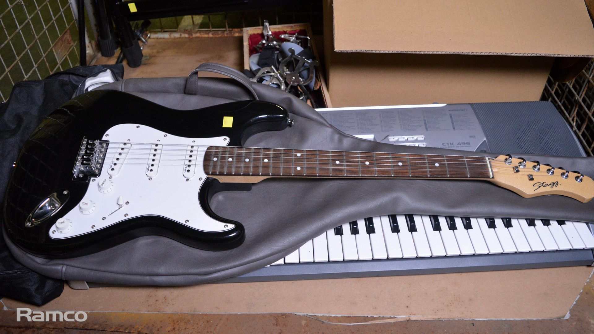 Stagg Black Stratocaster Electric Guitar with case, Casio CTK-496 Keyboard Missing Power C - Image 5 of 9