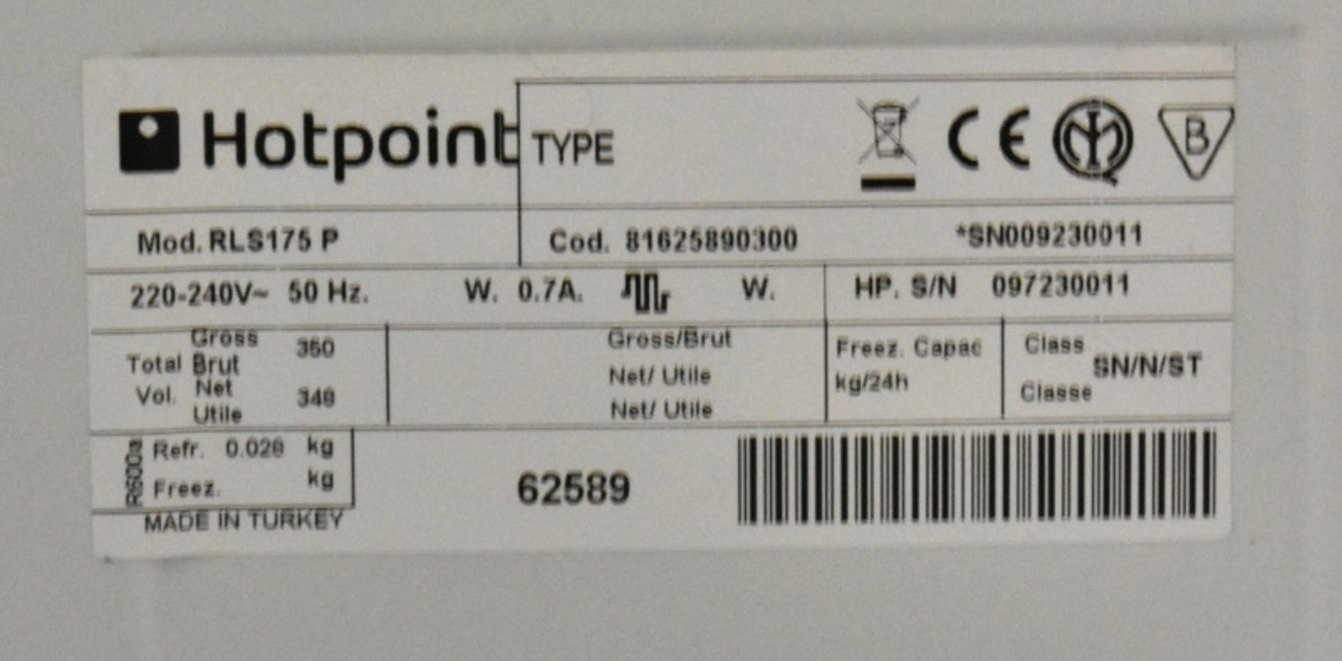 Hotpoint Future RSL175 Tall Fridge - L 600mm x W 600mm x H 1750mm - Image 4 of 4