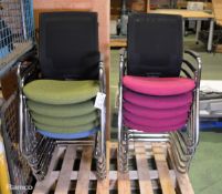 1x MY Blue Fabric Office Chairs with Black Mesh Back, 5x MY Red Fabric Office Chairs with