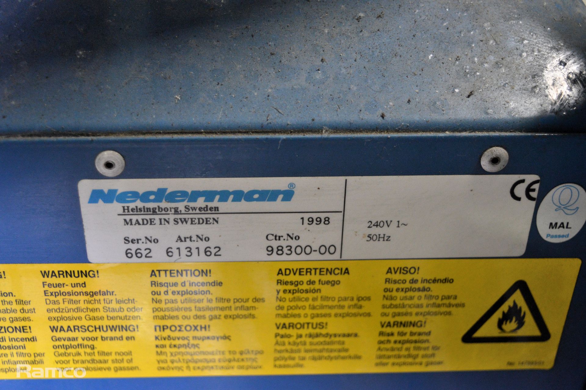 Nederman Mobile Fume Extraction Filter Unit YOM 1998 - 662 316162 - 240V - L 1000mm x D 95 - Image 5 of 7