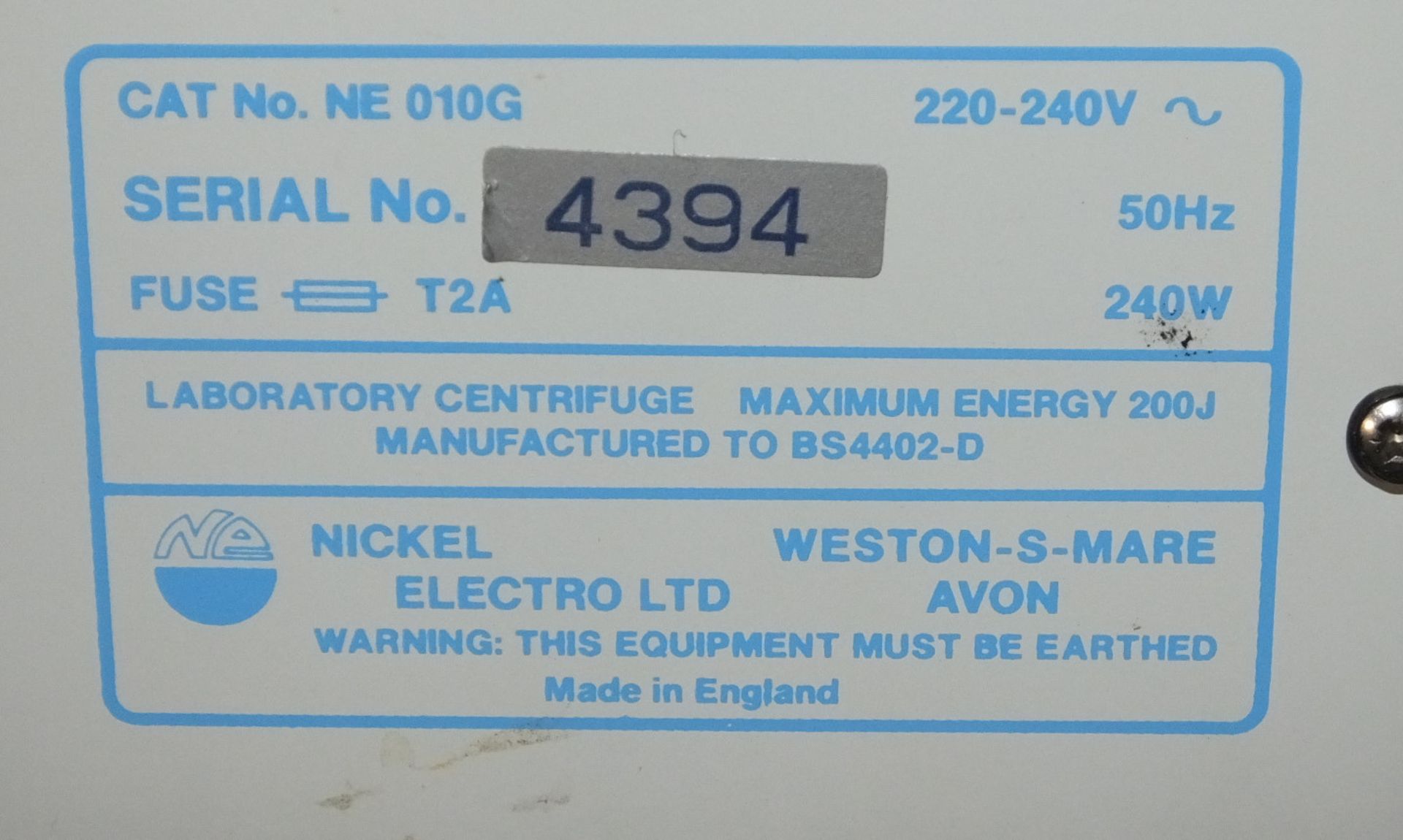 Nickel Electro Ltd NE 010G Centrifuge unit - serial no. 4394 - Image 4 of 4