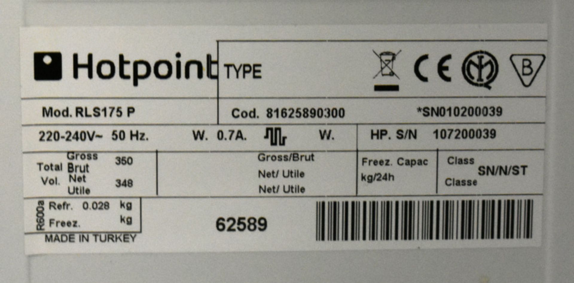 Hotpoint Future RSL175 Tall Fridge - L 600mm x W 600mm x H 1750mm - Broken Bottom Hinge - Bild 6 aus 6