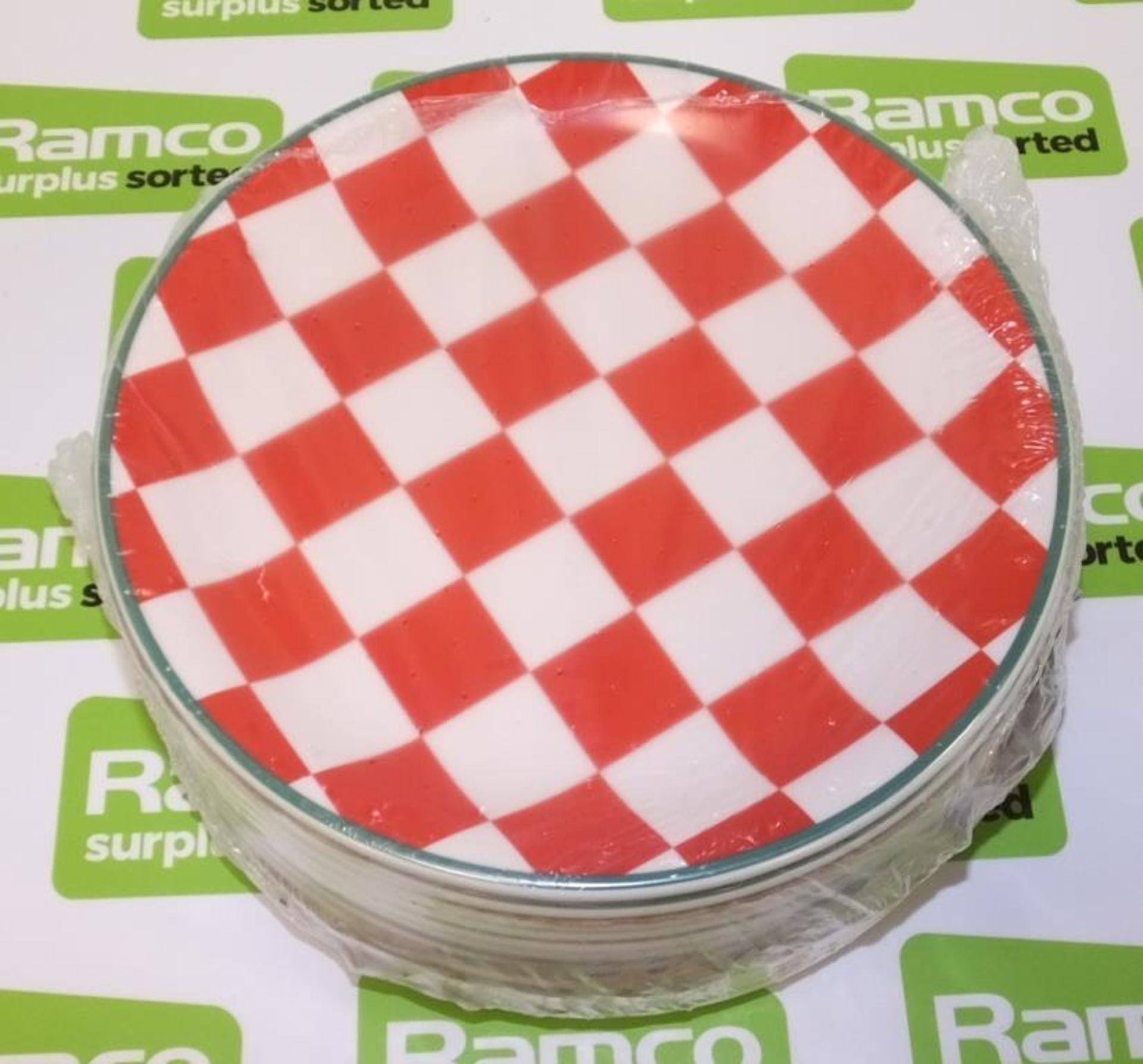 Steelite table setting plates - Red Check/Green Rim Plate Coupe 20.25cm / 8 in - 12 per box 6 boxes