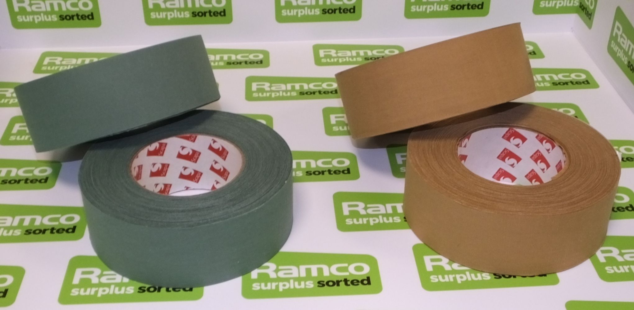 Auction of British Army Issue Scapa Cloth Tape - Olive Green & Tan - 50mm x 50M rolls - Various Quantities