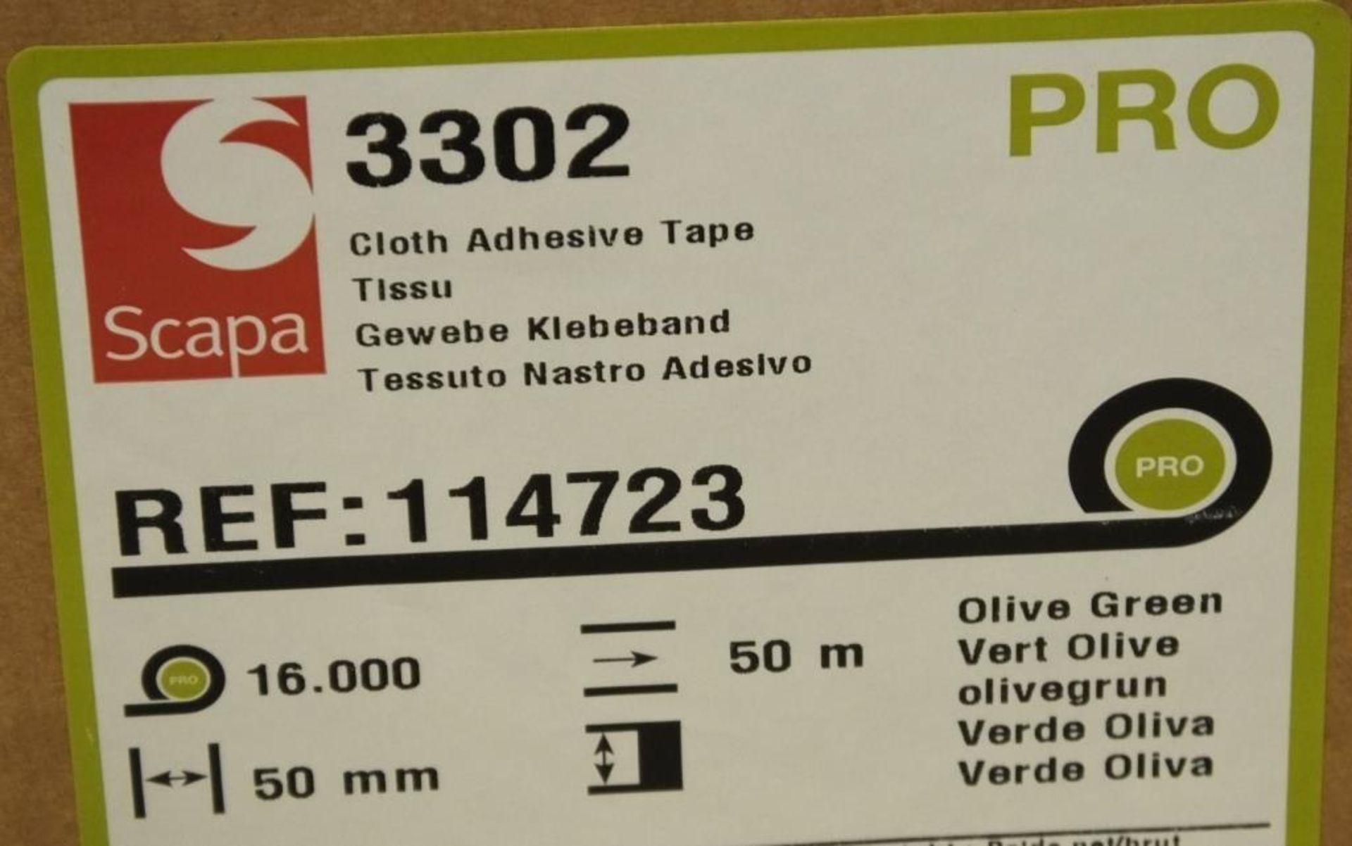 Scapa 3302 Pro Tape - Olive Green - 50mm x 50M rolls - 16 rolls per box - 1 box - Image 3 of 5