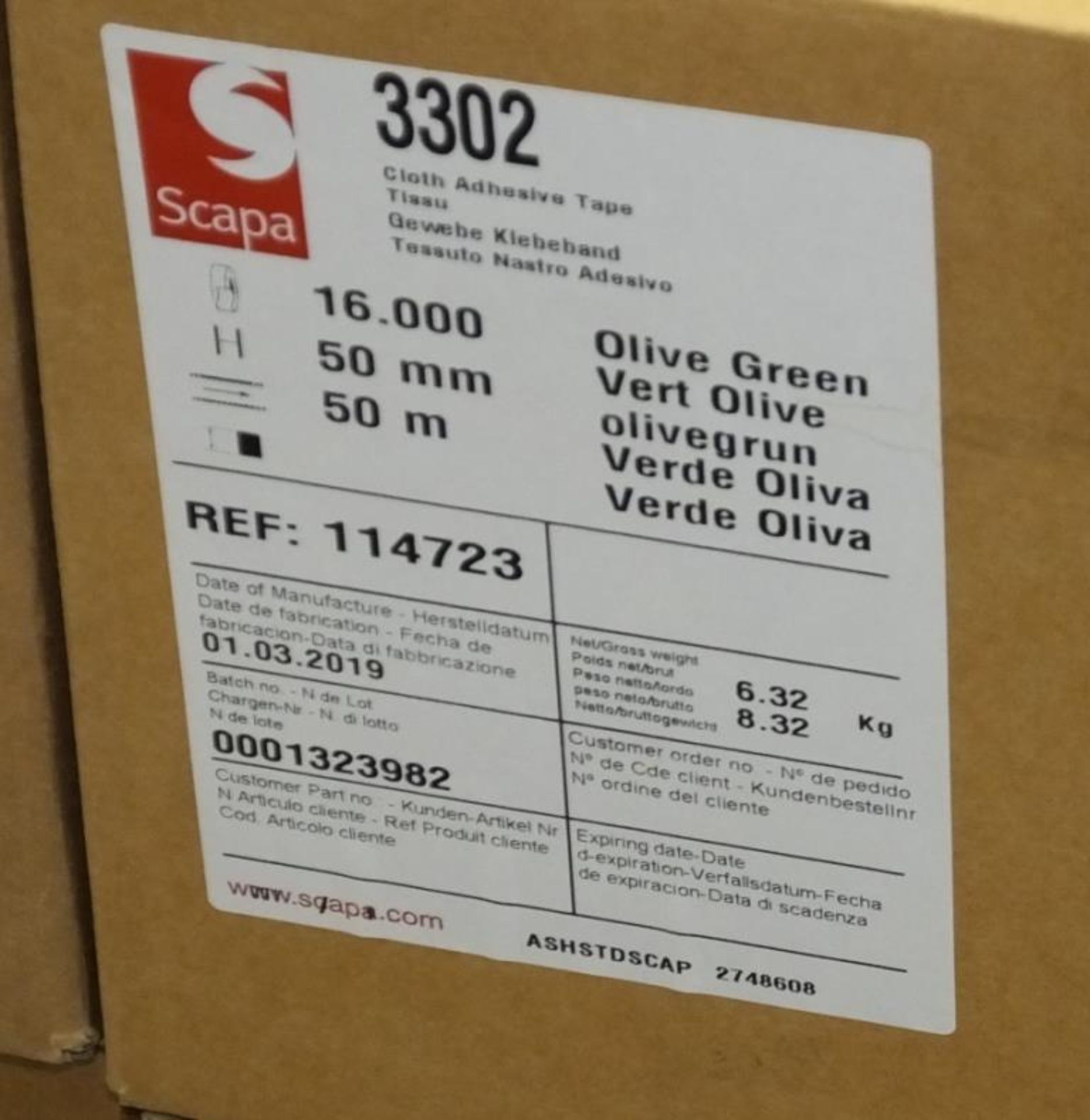 Scapa 3302 Tape - Olive Green - 50mm x 50M rolls - 16 rolls per box - 33 boxes - Image 5 of 7